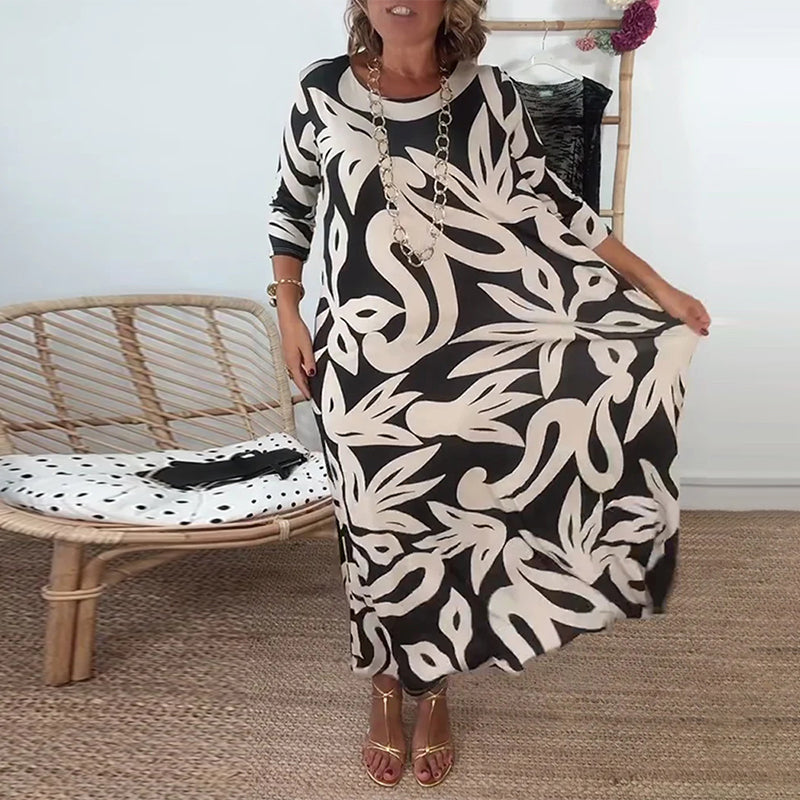 Luviaren™ | Maxikleid mit abstraktem Druck und 3/4-Ärmeln