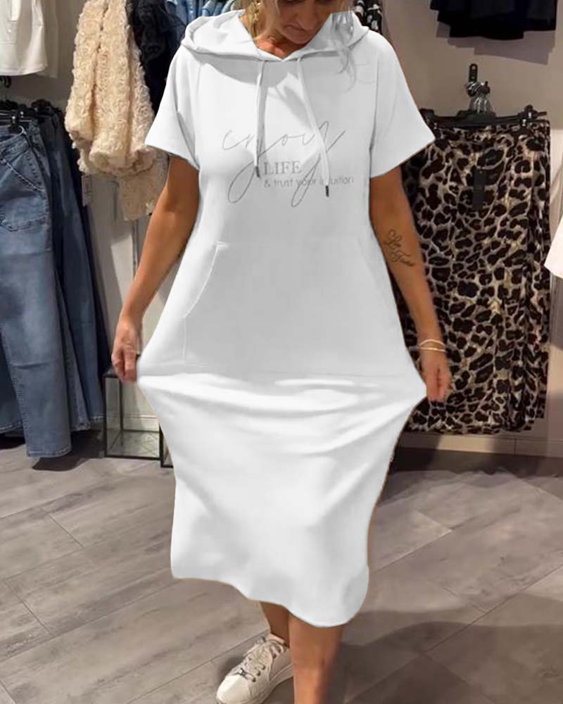 Nordhain™ | Damen Hoodie-Kleid mit Kängurutasche und Slogan-Print