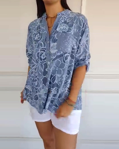 Aurelia™ | Langärmlige Damenbluse mit Blumenprint und lockerer Passform