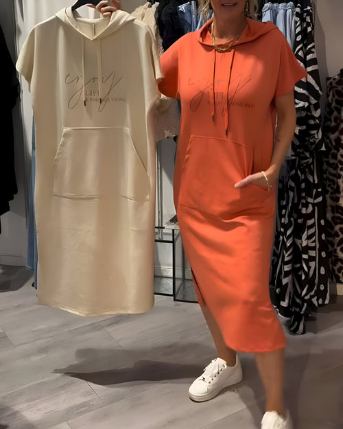 Nordhain™ | Damen Hoodie-Kleid mit Kängurutasche und Slogan-Print