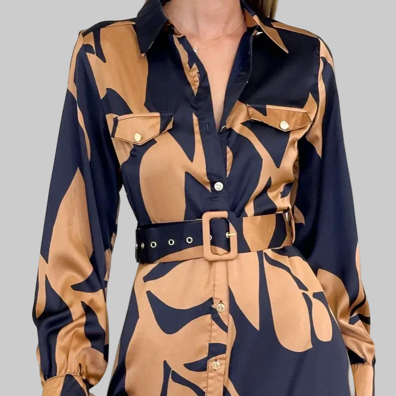 Aurelis™ | Riviera Midi Kleid mit Knopfleiste und Langarm