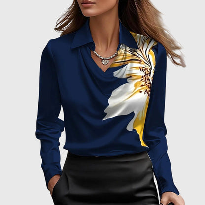 Valerien™ | Damen Bluse mit gefaltetem Ausschnitt und fließender Passform