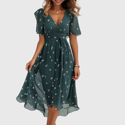 Aurelia™ | Midi-Kleid mit Wickelausschnitt und Flatterärmeln