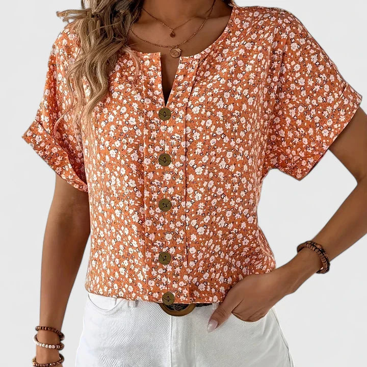 Veldora™ | Damen Bluse Camila mit Blumenprint und Knopfleiste