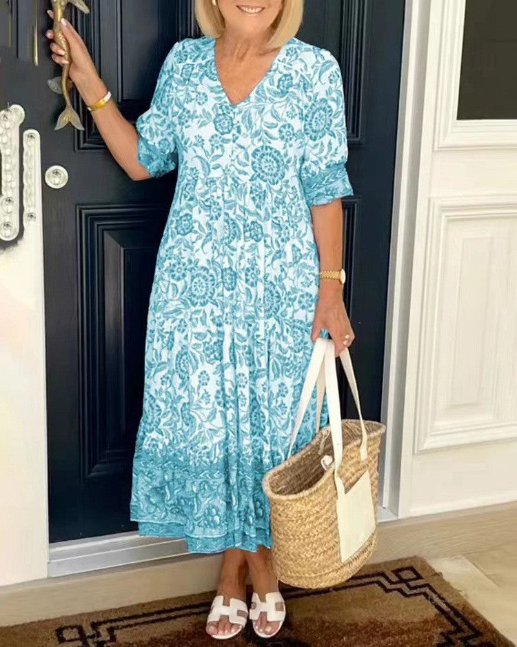 Kaltental™ | Maxikleid mit V-Ausschnitt und Blumenmuster