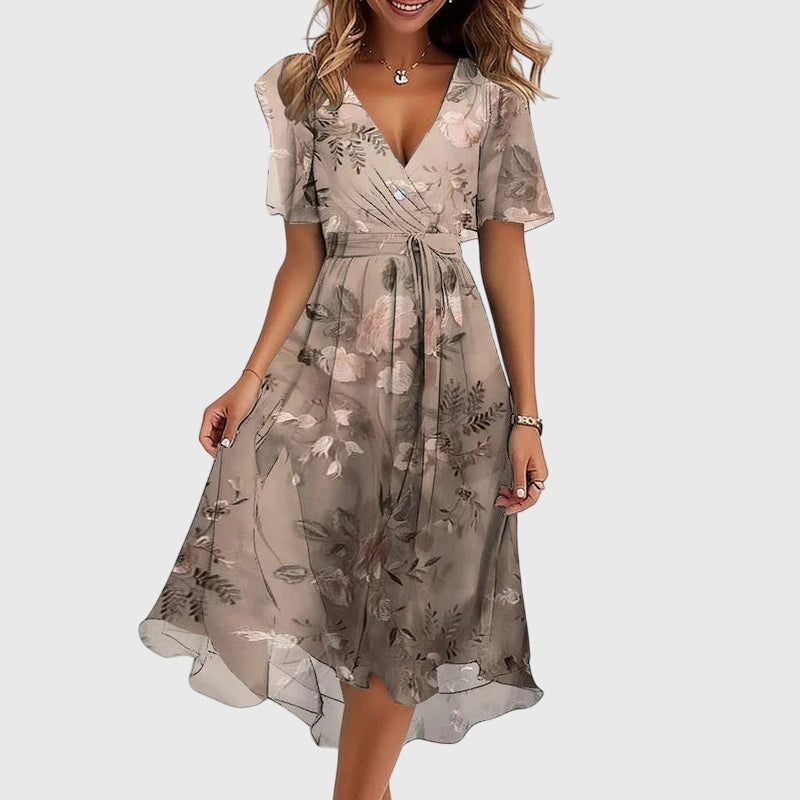 Aurelia™ | Midi-Kleid mit Wickelausschnitt und Flatterärmeln