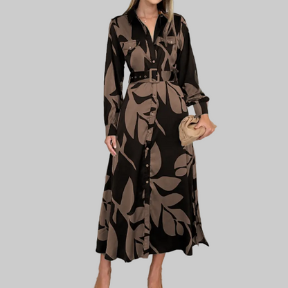 Aurelis™ | Riviera Midi Kleid mit Knopfleiste und Langarm