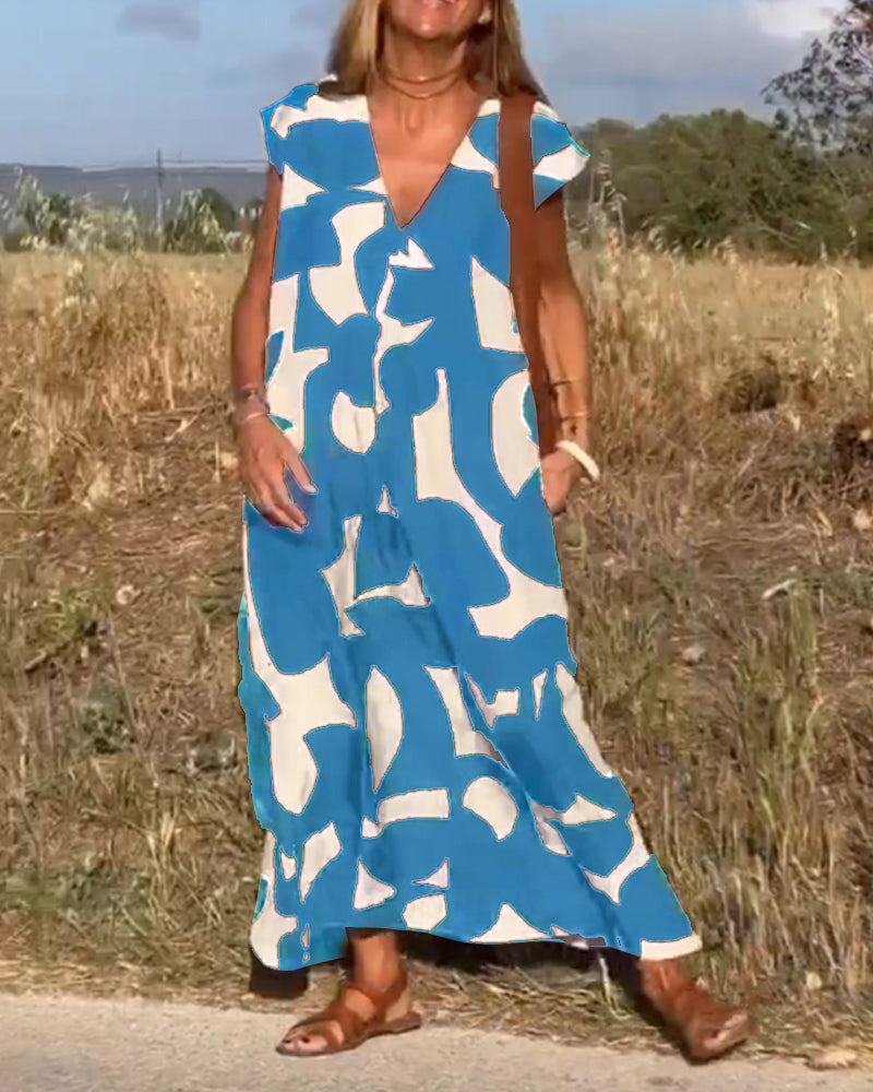 Aurelis™ | Damen Kleid mit Abstract Muster und V-Ausschnitt