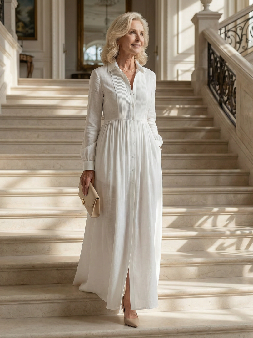 Aurelis™ | Langarm Maxikleid mit Knopfleiste