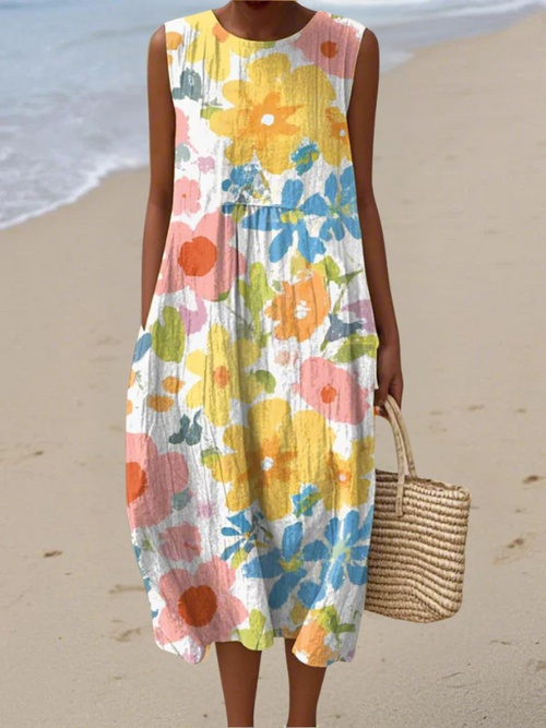 Aurelis™ | Ärmelloses Midi-Sommerkleid mit Blumenmuster