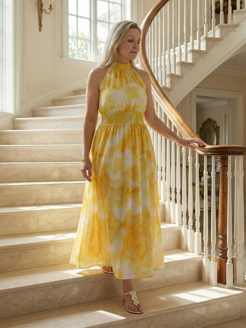 Aurelis™ | Midi Kleid mit Halterneck und geraffter Taille