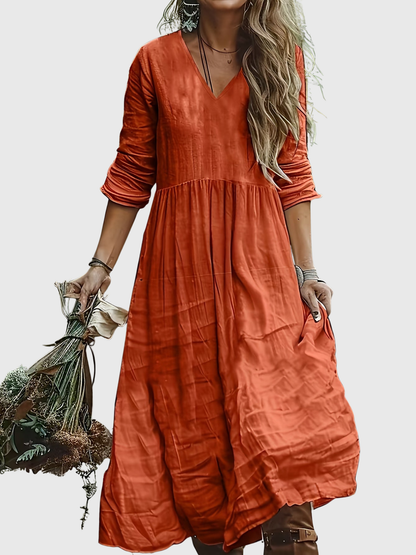 Aureliah™ | Langarmkleid mit V-Ausschnitt und Boho Passform