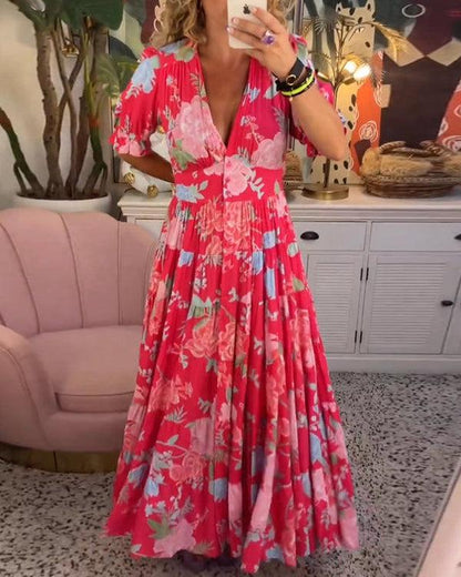 Luviaren™ | Maxikleid mit Blumenmuster und V-Ausschnitt
