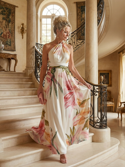 Aurelis™ | Ärmelloses Maxikleid mit Halterneck und Blumenmuster