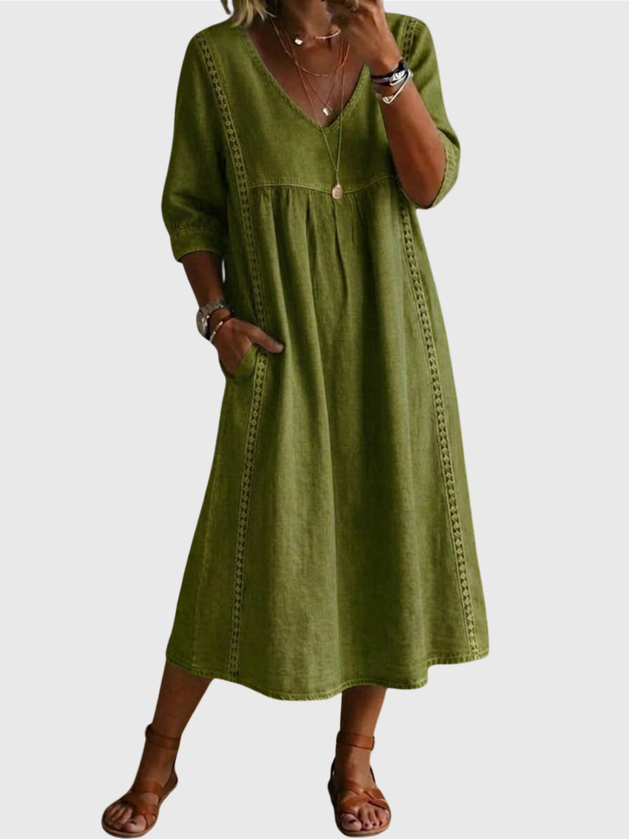 Luviaren™ | Patchwork-Kleid mit V-Ausschnitt