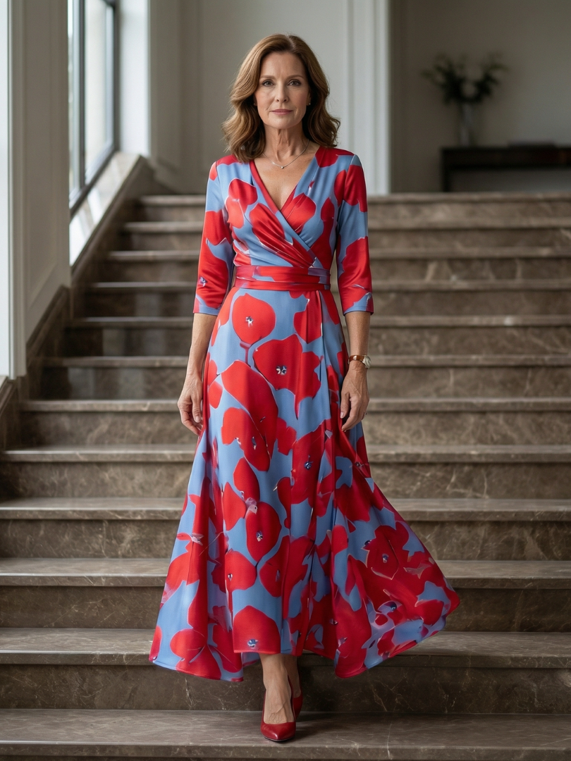 Luviaren™ | Midi-Kleid mit Wickel-Ausschnitt und Blumenmuster