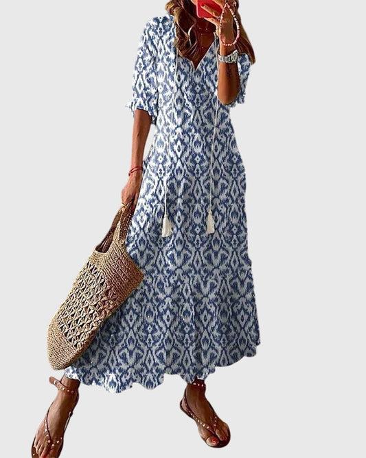 Aurelis™ | Boho Sommerkleid mit V-Ausschnitt im Vintage Stil