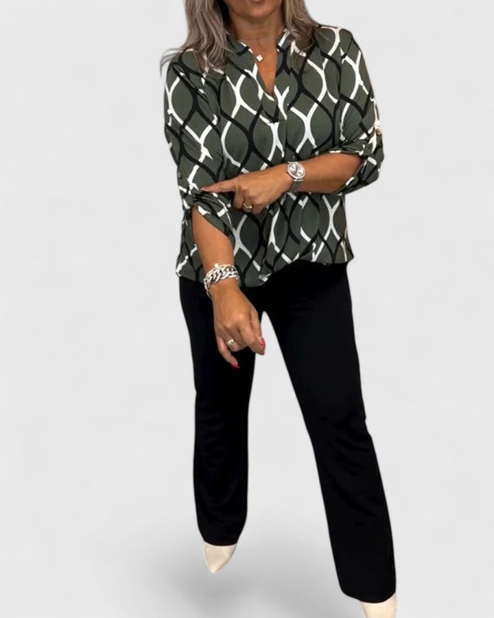 Aurelis™ | Damen Bluse mit grafischem Druck und Dreiviertelärmeln