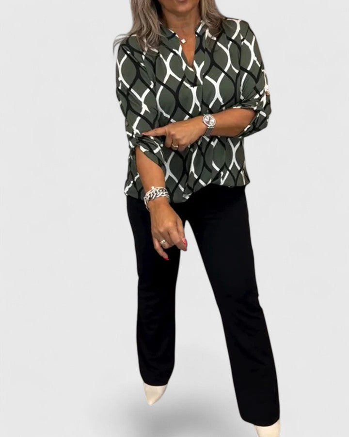 Aurelis™ | Geometrische V-Ausschnitt Bluse