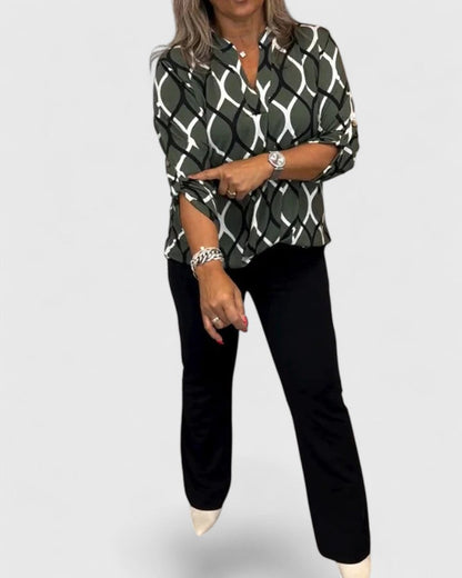 Aurelis™ | Geometrische V-Ausschnitt Bluse