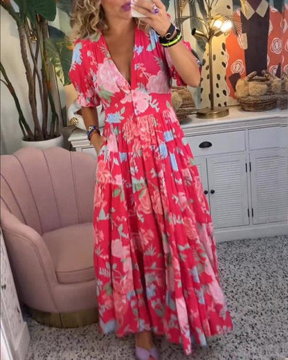 Luviaren™ | Maxikleid mit Blumenmuster und V-Ausschnitt