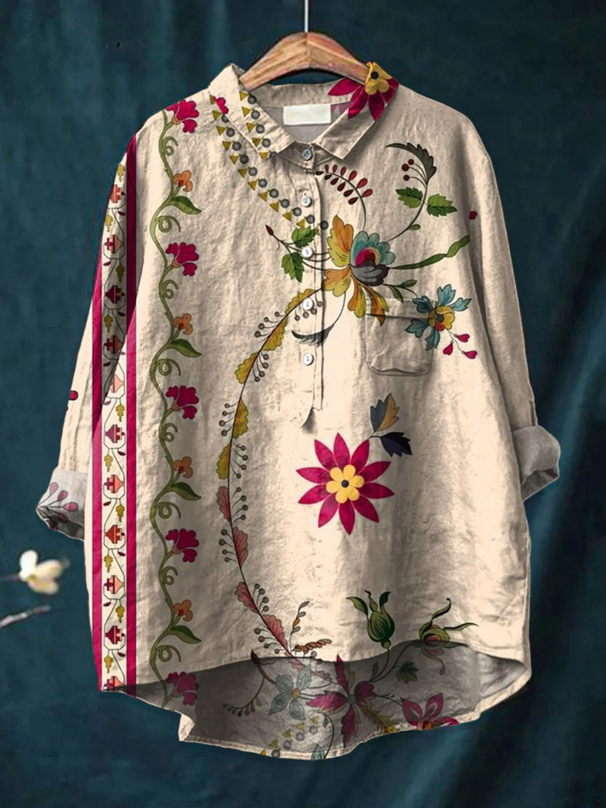 Aurelis™ | Vintage Shirt mit Floralem Kunstdruck