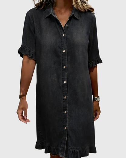 Aurelis™ | Denim-Kleid mit Knopfleiste und Rüschen