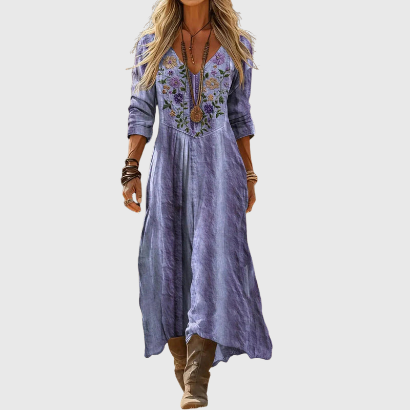 Aurelis™ | Vintage Freizeitkleid mit V-Ausschnitt