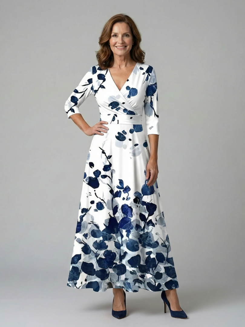 Luviaren™ | Midi-Kleid mit Wickel-Ausschnitt und Blumenmuster