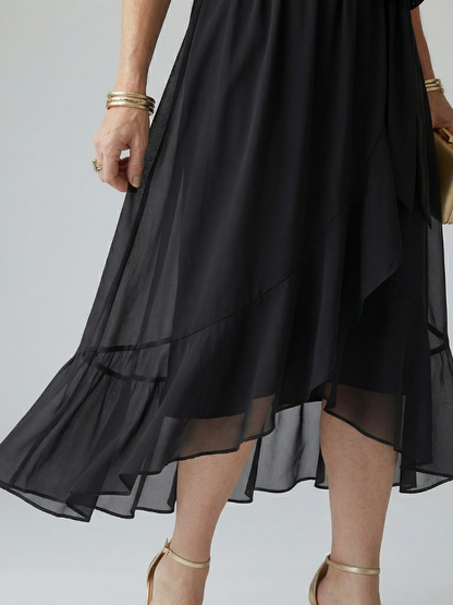 Luviaren™ | Midi-Kleid mit Drapierung und Bindegürtel