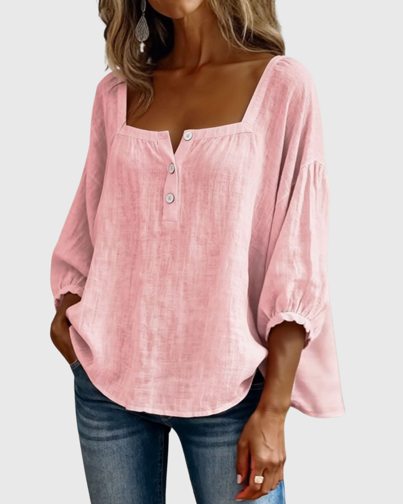 Aurelis™ | Damen Bluse mit quadratischem Ausschnitt und Puffärmeln