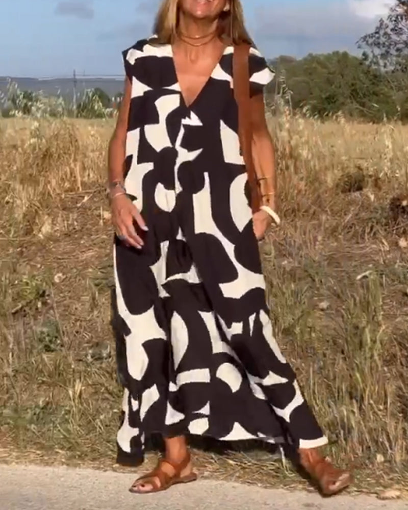 Aurelis™ | Damen Kleid mit Abstract Muster und V-Ausschnitt