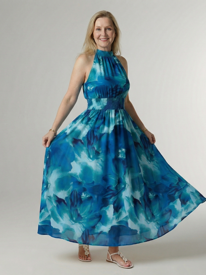 Aurelis™ | Midi Kleid mit Halterneck und geraffter Taille