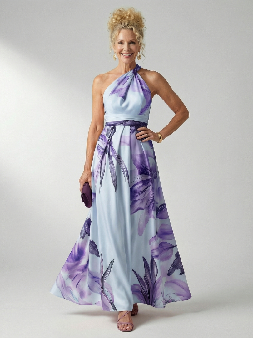 Aurelis™ | Ärmelloses Maxikleid mit Halterneck und Blumenmuster