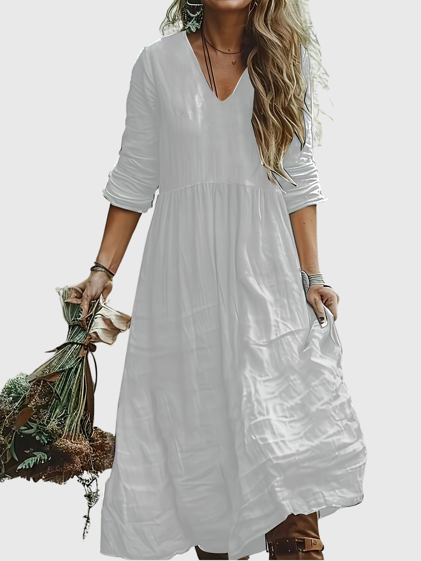 Aureliah™ | Langarmkleid mit V-Ausschnitt und Boho Passform