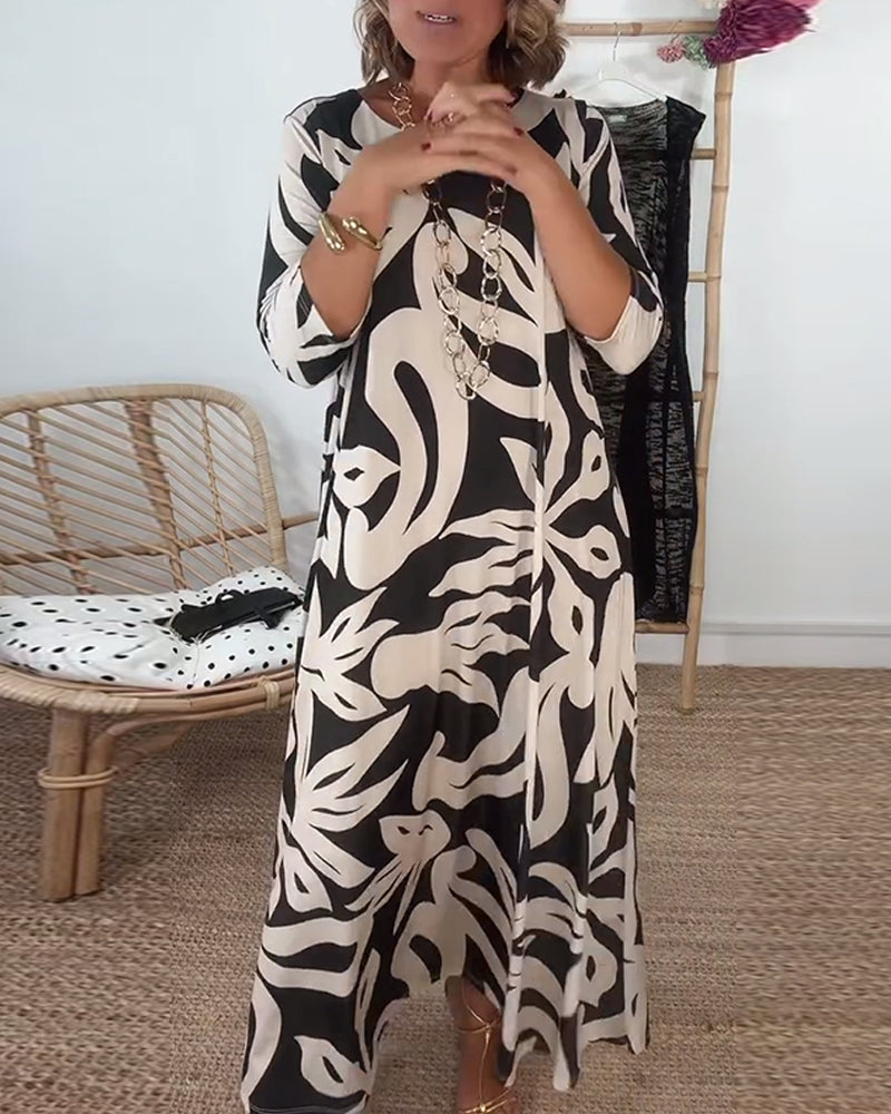 Luviaren™ | Maxikleid mit abstraktem Druck und 3/4-Ärmeln