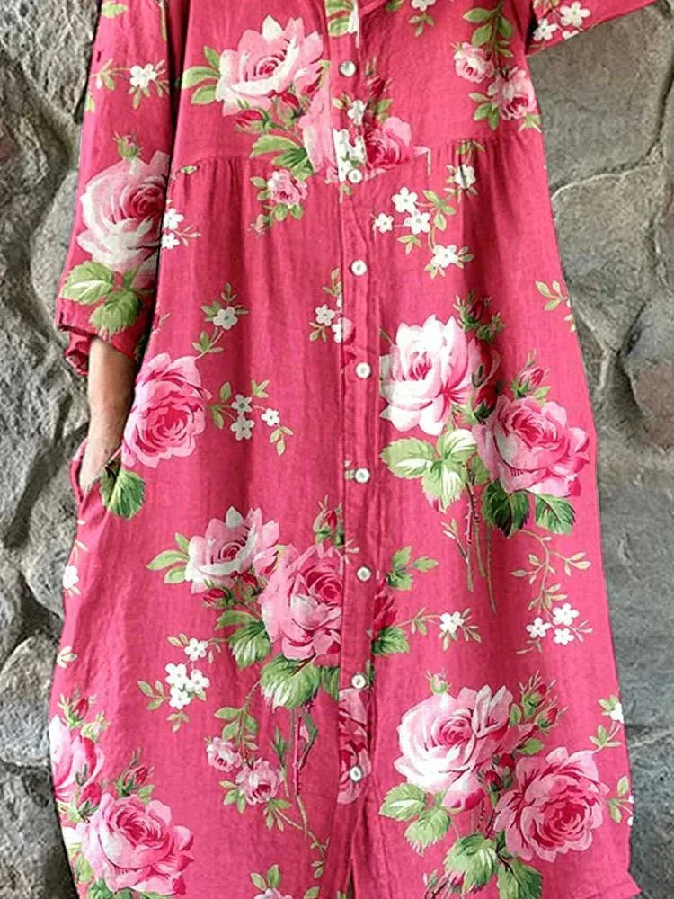 Lindenberg Berlin™ | Damen Hemdkleid mit Blumenmuster und V-Ausschnitt