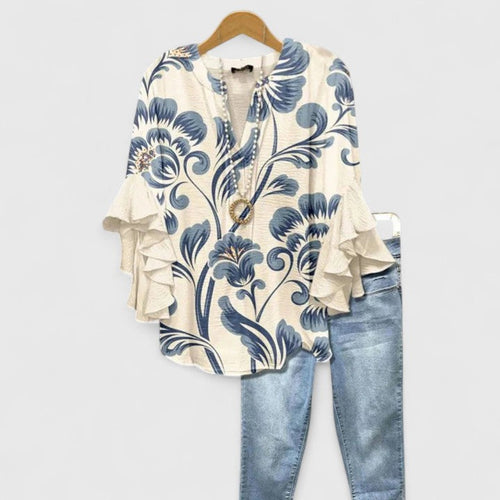 Luviaren™ | Damenbluse mit Blumenmuster und Rüschenärmeln