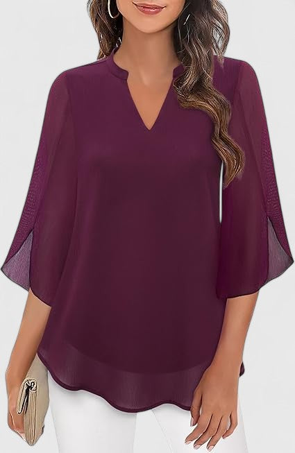 Luviaren™ | Damen Bluse Carla mit V-Ausschnitt und A-Linien-Schnitt