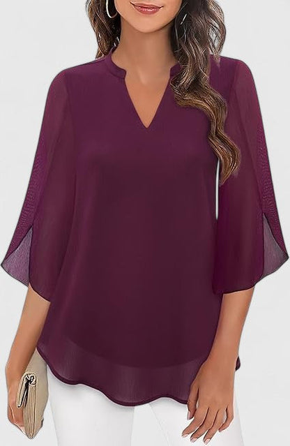 Luviaren™ | Damen Bluse Carla mit V-Ausschnitt und A-Linien-Schnitt
