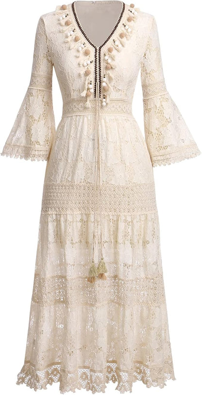 Veldora™ | Boho Spitzenkleid mit Glockenärmeln
