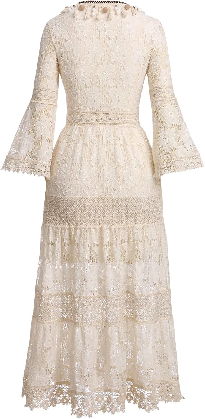 Veldora™ | Boho Spitzenkleid mit Glockenärmeln