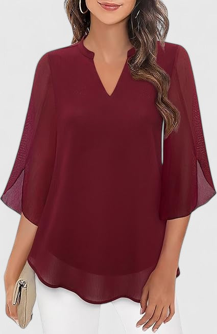 Luviaren™ | Damen Bluse Carla mit V-Ausschnitt und A-Linien-Schnitt