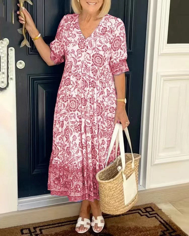 Luviaren™ | Maxikleid mit V-Ausschnitt und Blumenmuster