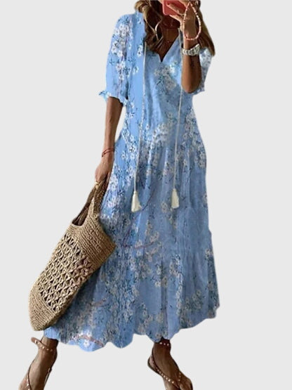 Aurelis™ | Boho Sommerkleid mit V-Ausschnitt im Vintage Stil