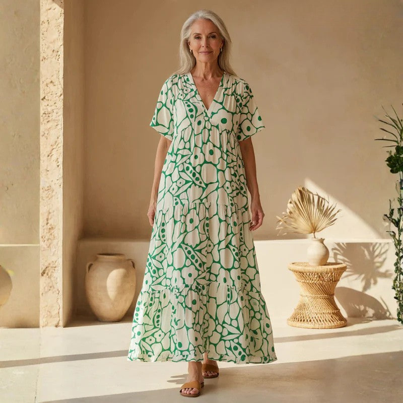 Luviaren™ | Midi Sommerkleid mit V-Ausschnitt und Blumenmuster
