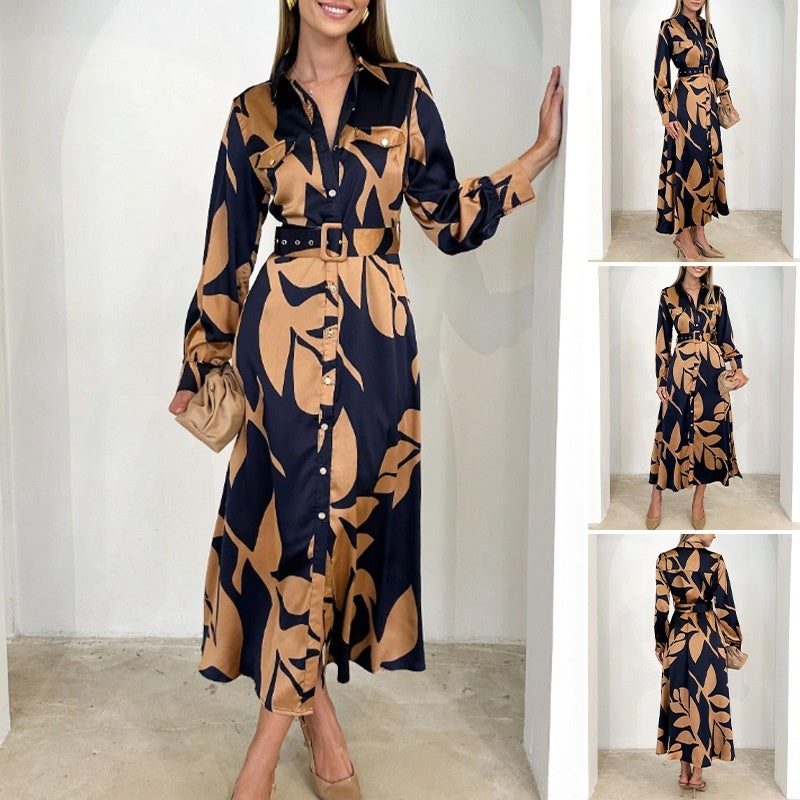Aurelis™ | Riviera Midi Kleid mit Knopfleiste und Langarm