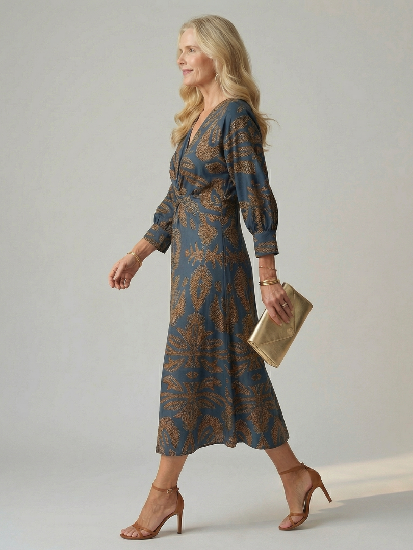 Aurelis™ | Midi Wickelkleid mit Langarm und Muster