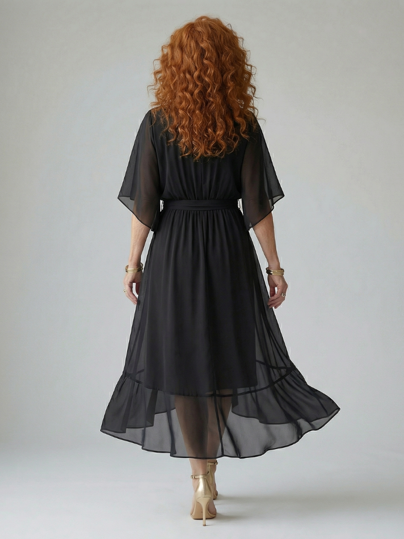 Luviaren™ | Midi-Kleid mit Drapierung und Bindegürtel