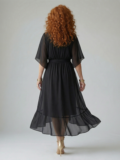 Luviaren™ | Midi-Kleid mit Drapierung und Bindegürtel